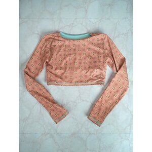 ISA & ANA Floral Long Sleeve Rash Guard Workout Crop Top Size Small